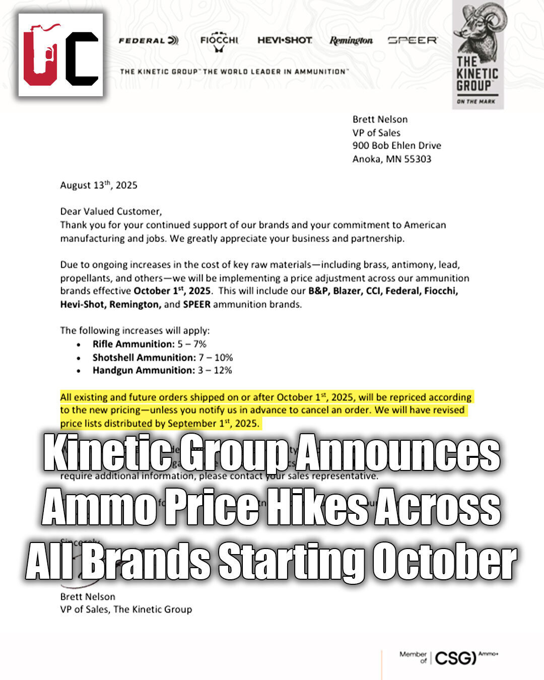 Kinetic Group Announces Ammo Price Hikes Across All Brands Starting October