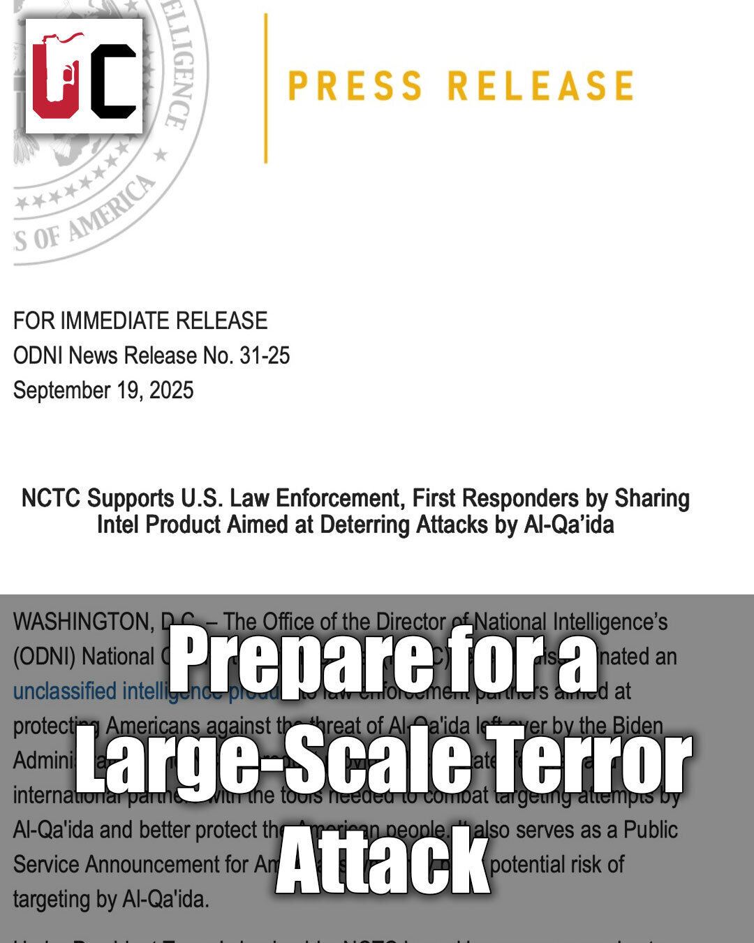 Prepare for a Large-Scale Terror Attack