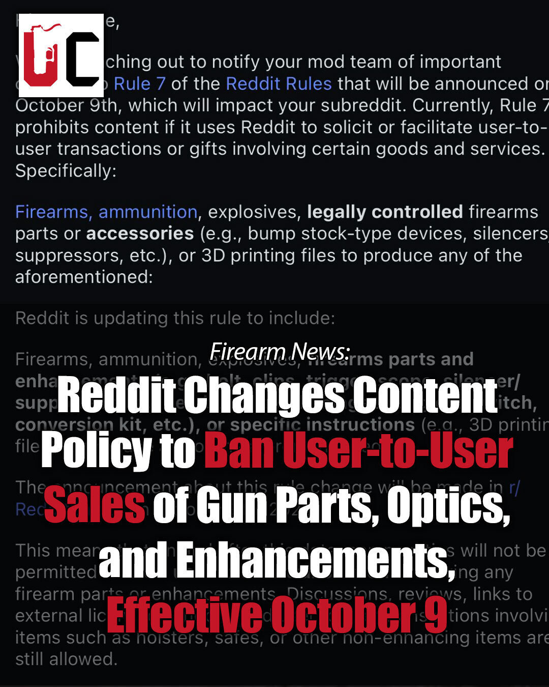 Reddit Changes Content Policy to Ban User-to-User Sales of Gun Parts, Optics, and Enhancements, Effective October 9