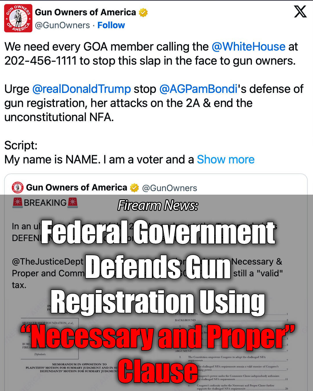 Federal Government Defends Gun Registration Using “Necessary and Proper” Clause