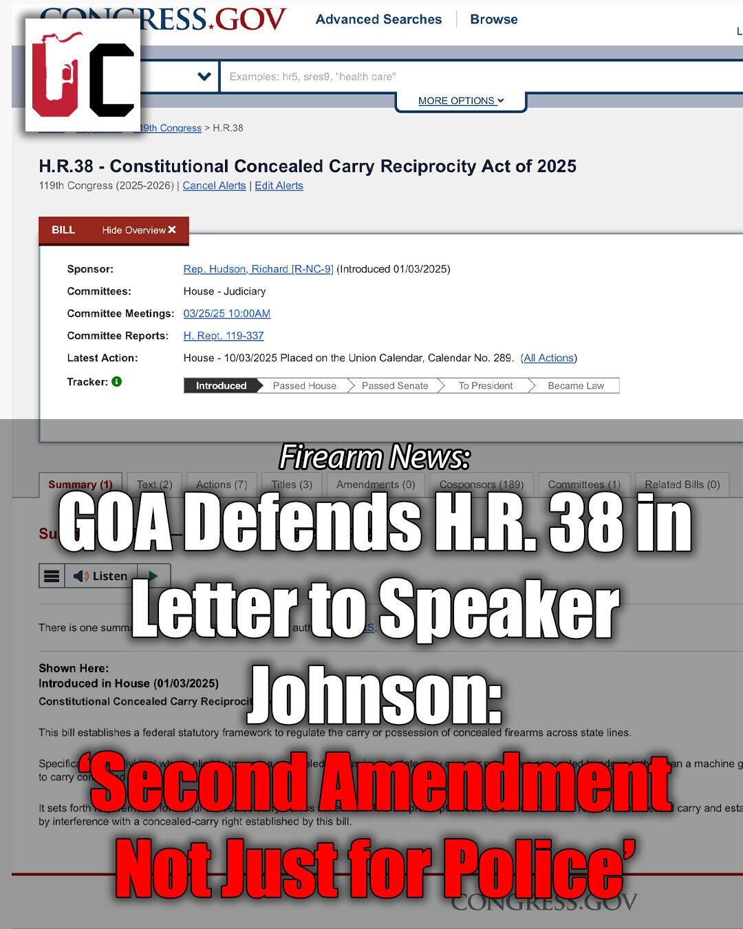 GOA Defends H.R. 38 in Letter to Speaker Johnson: ‘Second Amendment Not Just for Police’