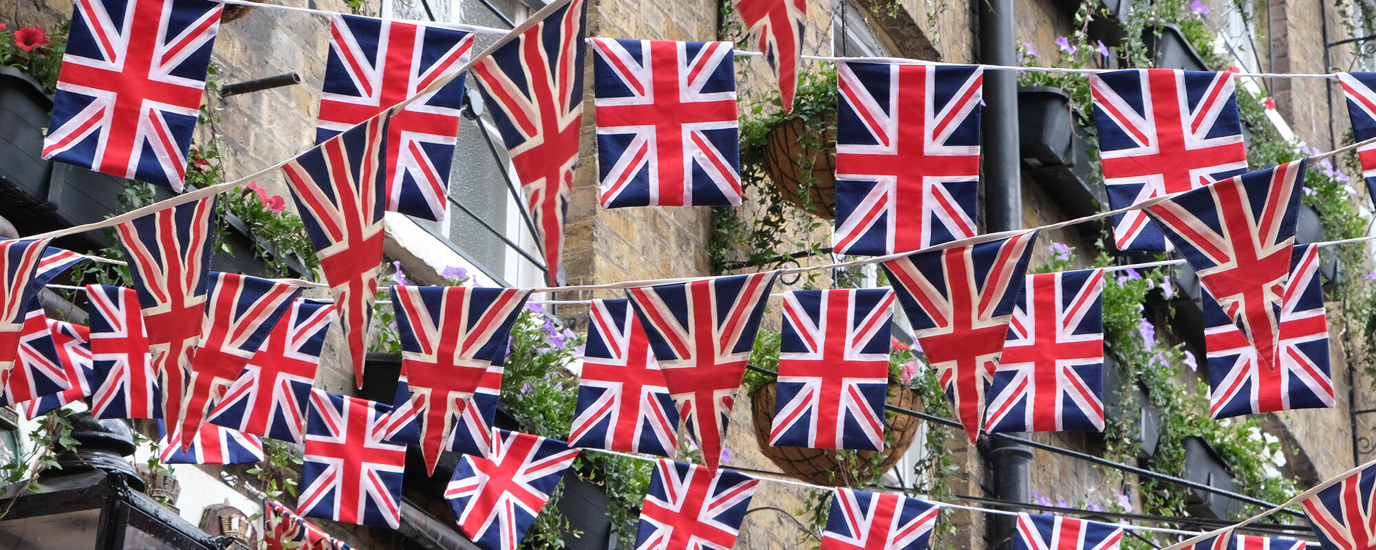Bunting hanging between buildings
