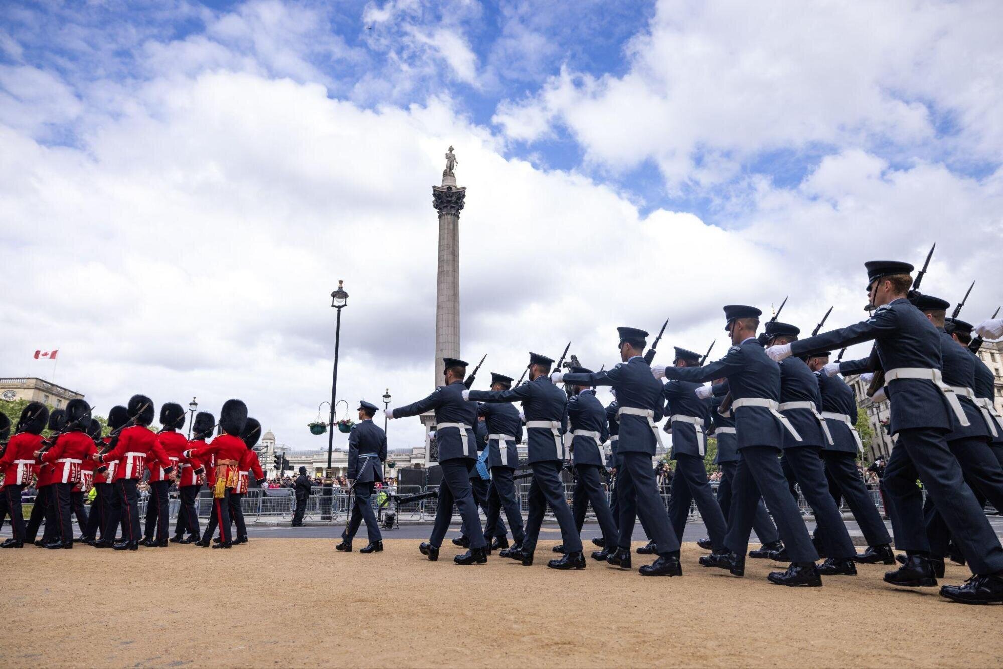 Military procession past Trafalgar Square