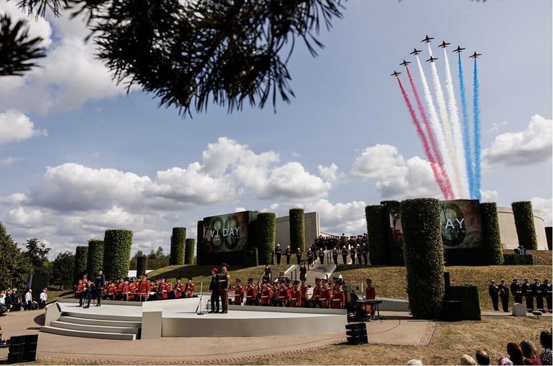 The Red Arrows flypast at the National Memorial Arboretum VJ Day 80 remembrance service