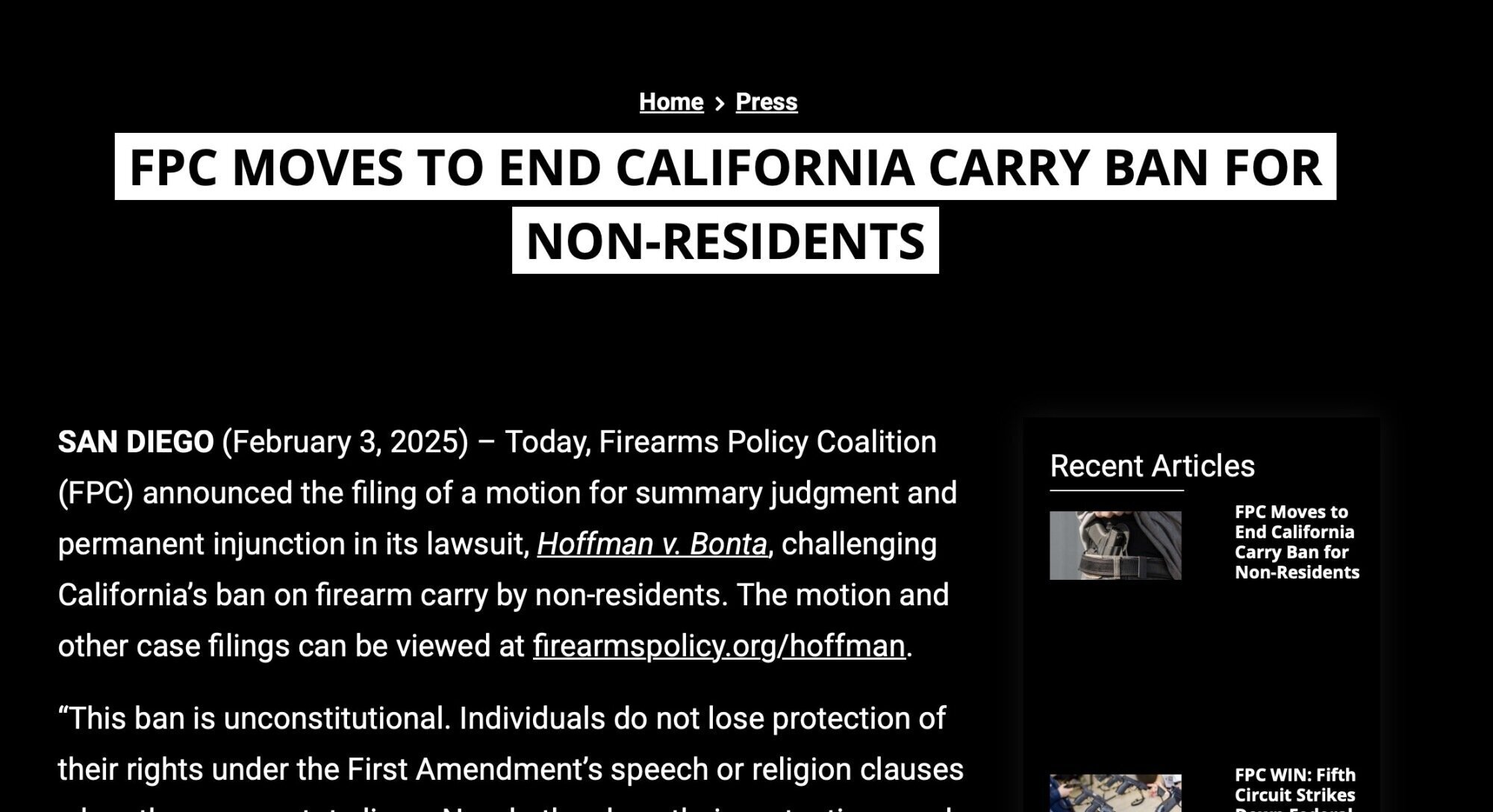 FPC Moves to End California Carry Ban for Non-Residents
