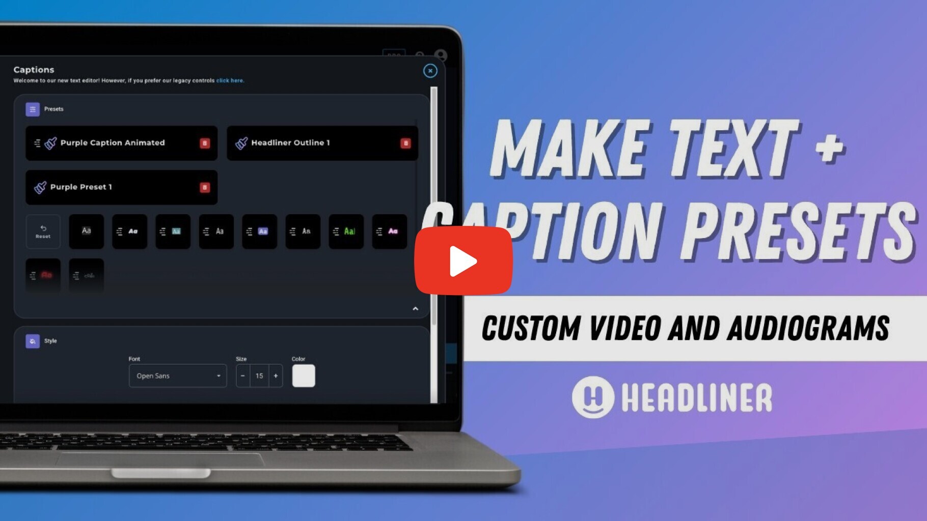 How to build text and captions presets in Headliner